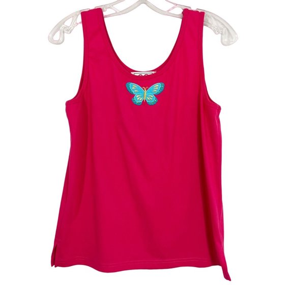 Vintage Y2K 90s Pink & Blue Butterfly Scoop Neck Tank Top Fairy - Size Medium - Picture 1 of 4